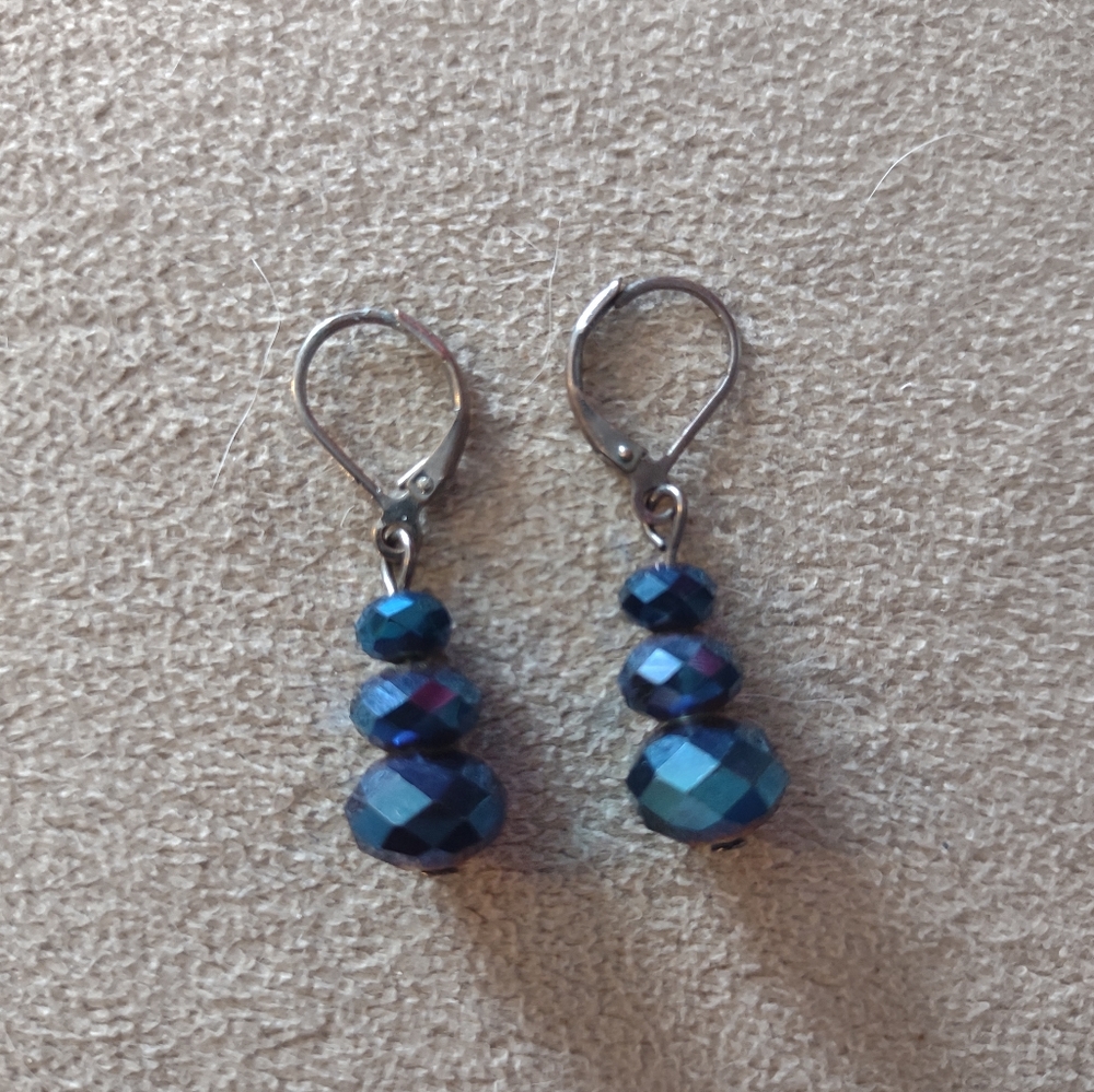 Metallic Blue Dangle Earrings